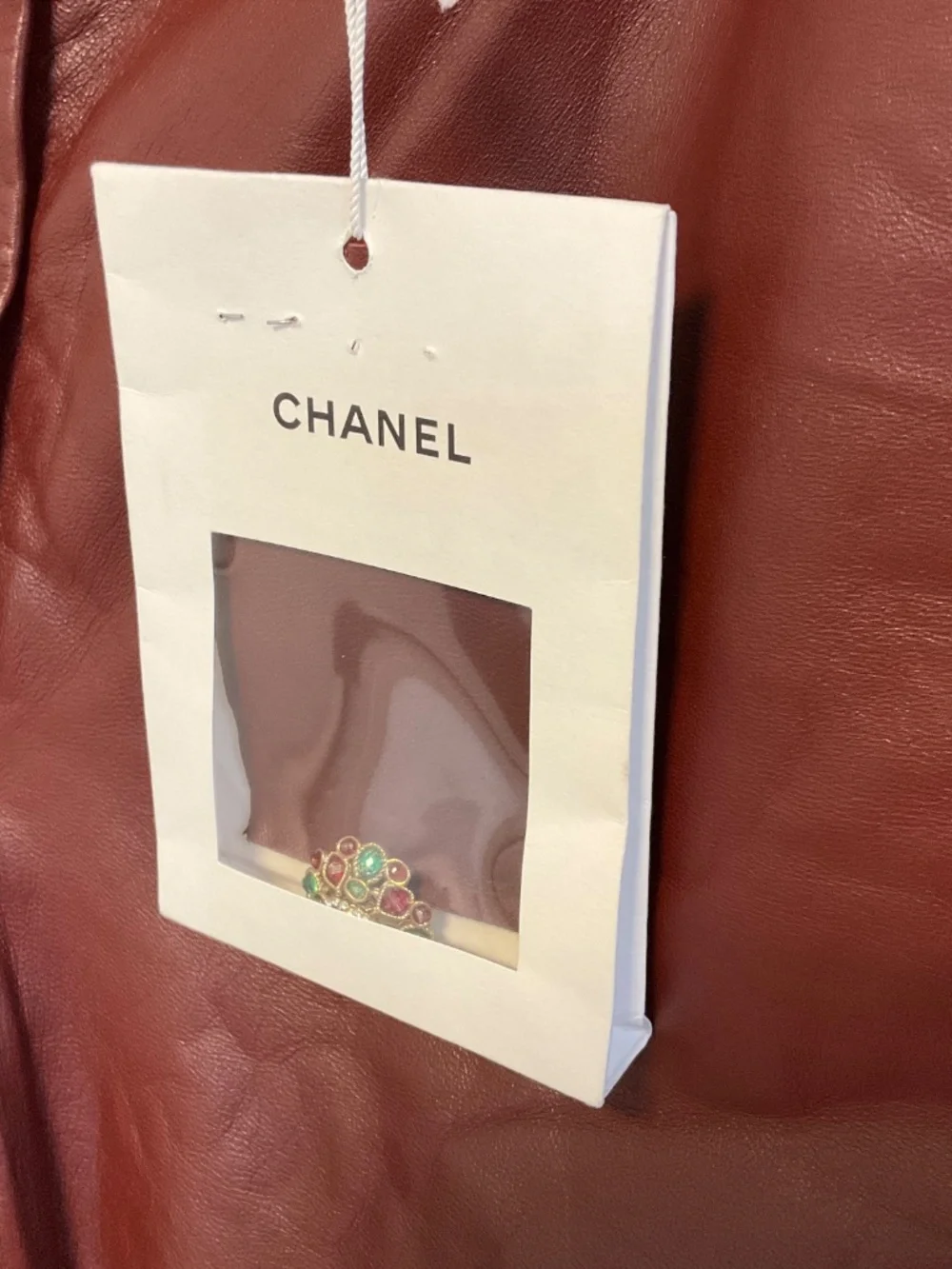 CHANEL BURGUNDY 2022 SILK LINED LAMBSKIN LEATHER PANTS WITH CC LOGO JEWEL BUTTON